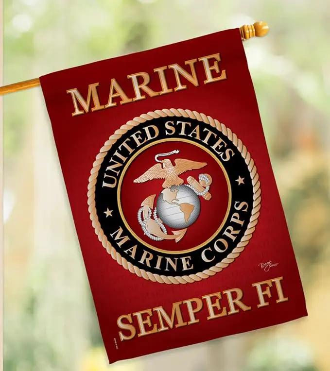 Breeze Decor HS108057-BO-03 Marine Corps Americana Military Decorative Vertical Set, House Flag 28" x 40", Thick Fabric by GreenHaven Gardens