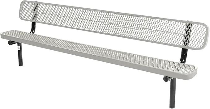 Coated Outdoor Furniture Heavy-Duty Outdoor Bench Thermoplastic Coated, Expanded Metal, Commercial-Grade Seating, Made in America (Inground with Back, 8 Ft, Textured Grey) by GreenHaven Gardens