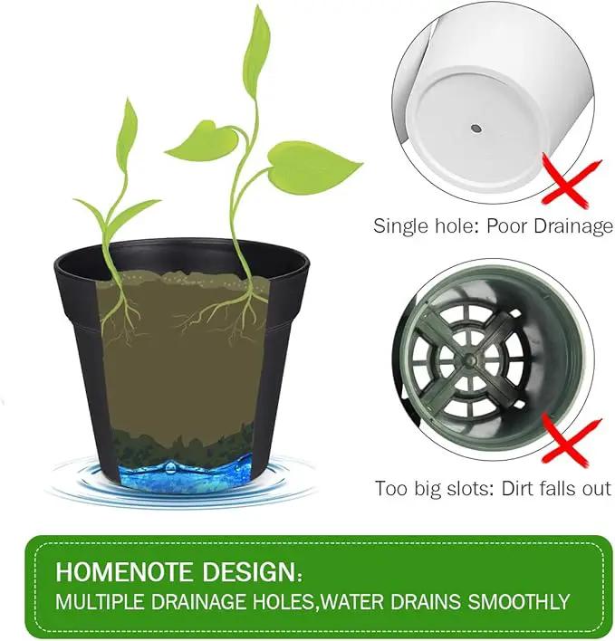 Homenote Pots for Plants, 15 Pack 6 Inch Plastic Planters with Multiple Drainage Holes and Tray,Plant Pots for All Home Garden Flowers Succulents (Black) by GreenHaven Gardens