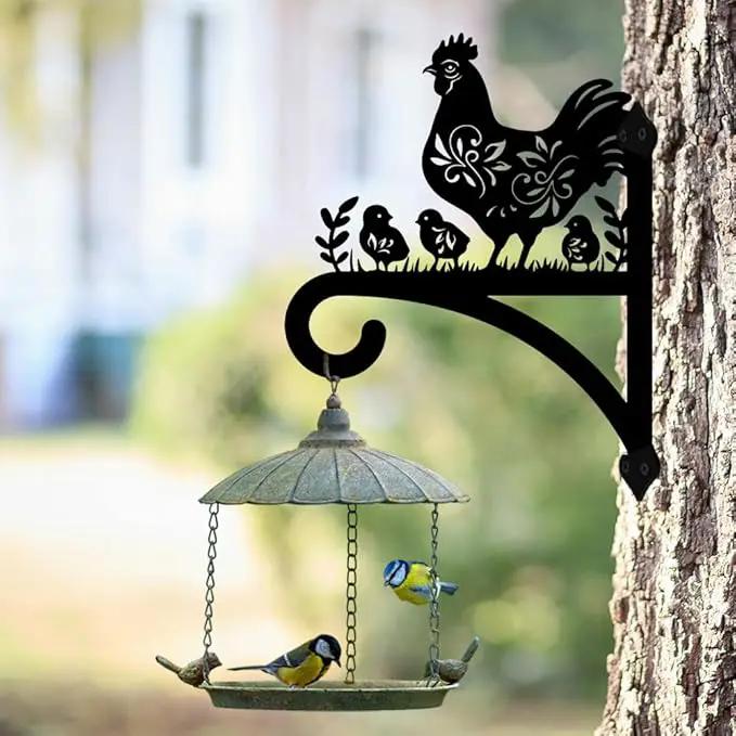 peacoblue Iron Plant Hangers Hooks for Outdoor Indoor Hanging Plants Flower Fern Pots Lantern Bird Feeder 12"x15" Weather Resistant Metal Wall Holder for Porch Garden Farmhouse(Hen and Chicks) by GreenHaven Gardens