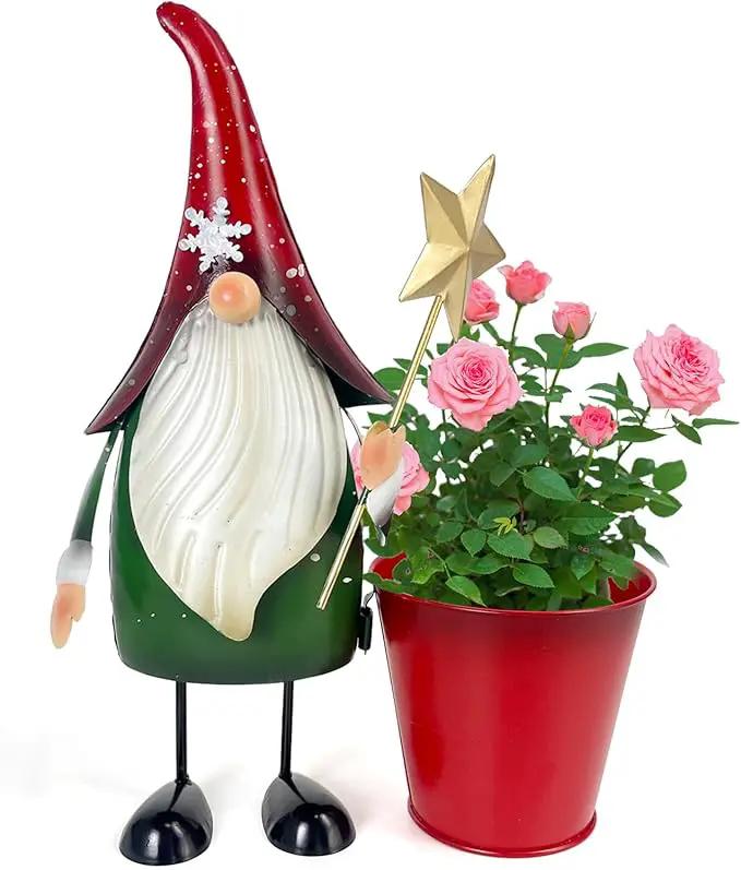 HONGLAND Outdoor Decorations Metal Gnome Yard Art Garden Gnomes Statue 13 Inch Santa Figurine, Succulent Flower Pot, Fun Metal Planter by GreenHaven Gardens