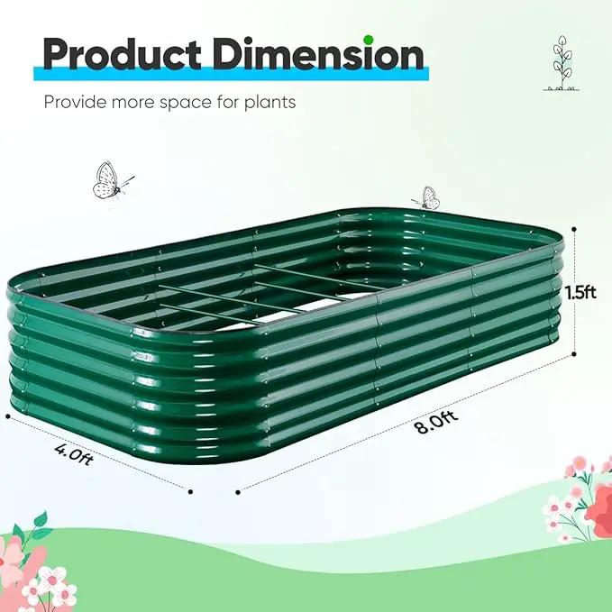 Quictent Galvanized Raised Garden Bed Kit, 8x4x1.5 ft Oval Metal Planter Box Tall for Vegetables Outdoor Backyard, Rubber Strip Edging Included (Dark Green) by GreenHaven Gardens