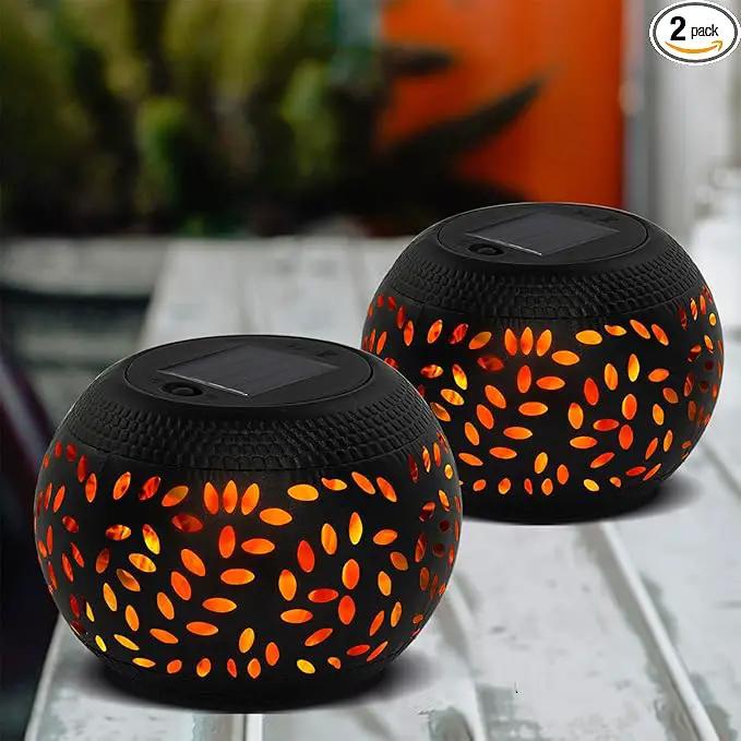 Solar Table Lantern Outdoor Waterproof- 2 Pack Dancing Flickering Flame Solar Light,Black Metal Desktop Decorative Lamp Auto On/Off Lighting Dusk to Dawn for Desk Patio Garden Pathway Yard by GreenHaven Gardens