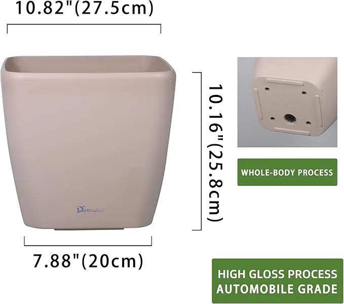 Dexceder 11x10 Self Watering Planter Indoor Outdoor, Inner Mat Design, Thickened Table Flower Plant Pot with Water Level Indicator (Taupe Matte) by GreenHaven Gardens