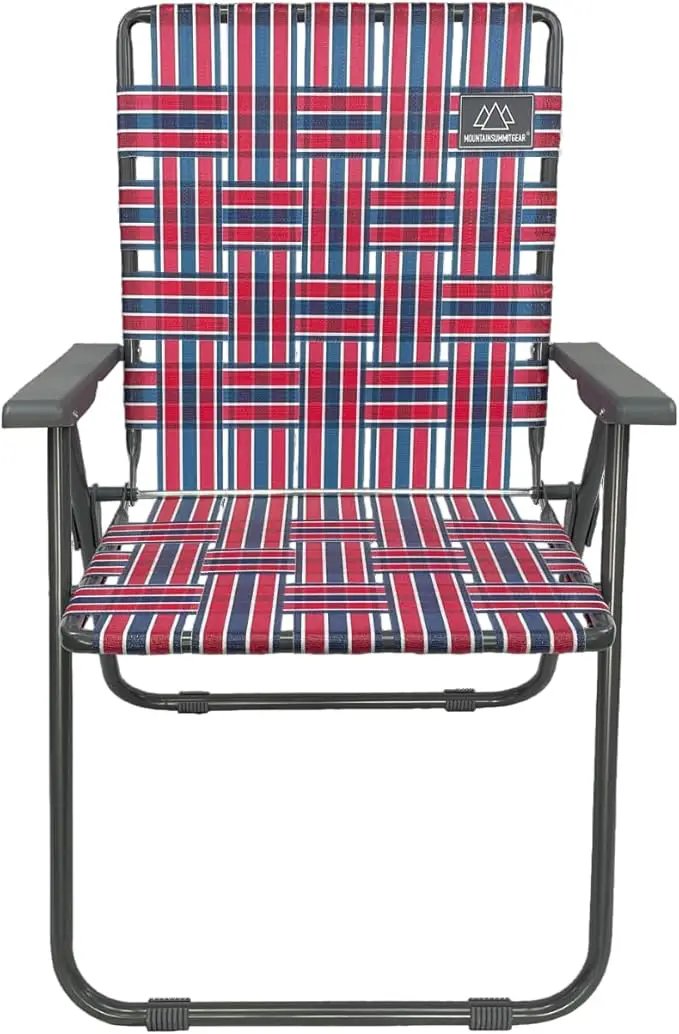 Retro Webbed Camping Chair - Lightweight, Foldable, Durable Steel Frame, 300lb Capacity, Vintage Red/Blue Stripes by Caddis Sports by GreenHaven Gardens