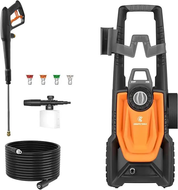 Giraffe Tools Electric Pressure Washer, 2400 PSI 2.3 GPM with 4 Quick-Connect Nozzles, 20FT Hose & Foam Cannon, Powerful Washer for Cars/Road/Driveways/Fences by GreenHaven Gardens