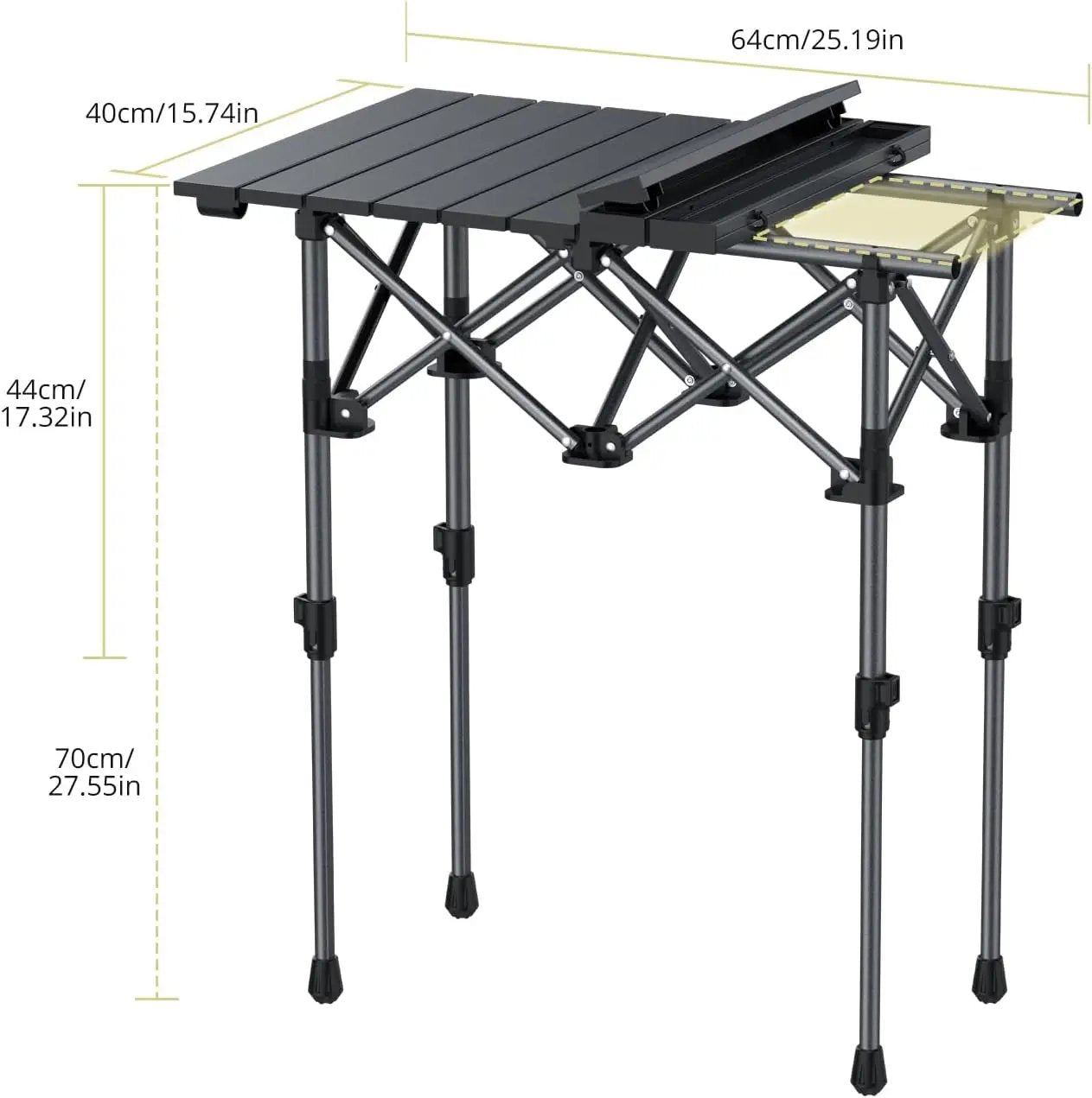 Folding Camping Table, Aluminum Roll Up Camping Table Adjustable Height with Storage Net and Bag, Lightweight Outdoor Table 25” X 16”, for Outdoor Travel BBQ Party Picnic, Black by GreenHaven Gardens