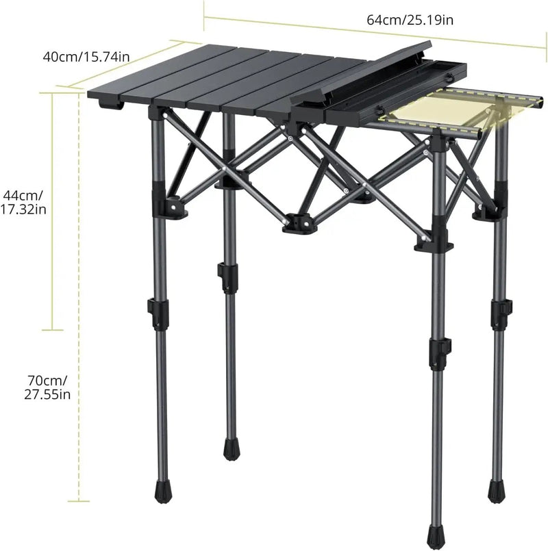 Folding Camping Table, Aluminum Roll Up Camping Table Adjustable Height with Storage Net and Bag, Lightweight Outdoor Table 25” X 16”, for Outdoor Travel BBQ Party Picnic, Black by GreenHaven Gardens