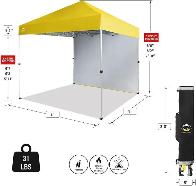 CROWN SHADES 8x8 Pop Up Canopy with 1 Side Wall - Beach Tent with One Push Setup - Outdoor Sun Shade for Events, Parties, Camping - Gazebo with STO-N-Go Cover Bag (Yellow) by GreenHaven Gardens