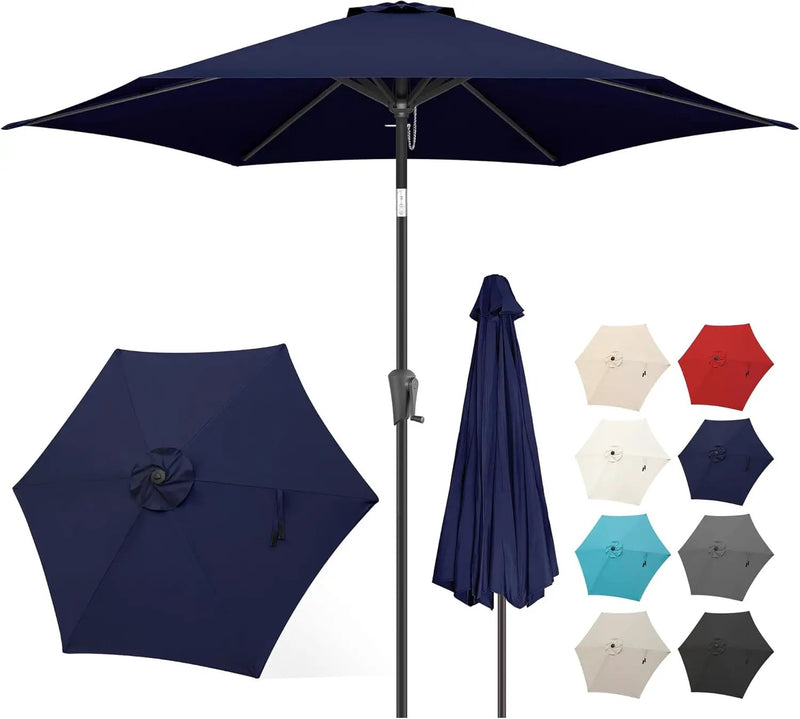 FLAME&SHADE 10ft Patio Umbrella - Outdoor Umbrella with 6 Sturdy Ribs, Push Button Tilt and Crank, UV Protection Table Market Umbrella for Pool, Porch，Garden, Deck, Backyard (Navy Blue) by GreenHaven Gardens
