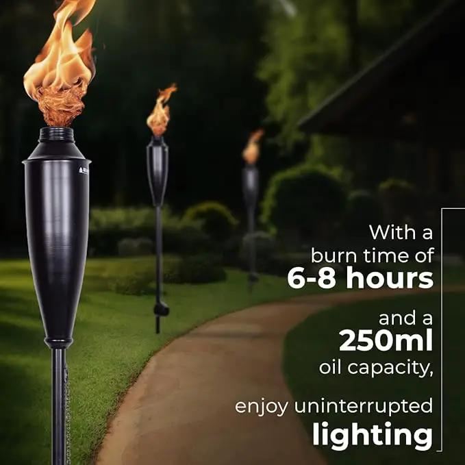 Deco Home Pack of 4 Metal Garden Torches - Citronella for Outdoor Ambiance - Decorative and Functional Citronella Torches for Patio, Lawn, and Backyard - Black by GreenHaven Gardens