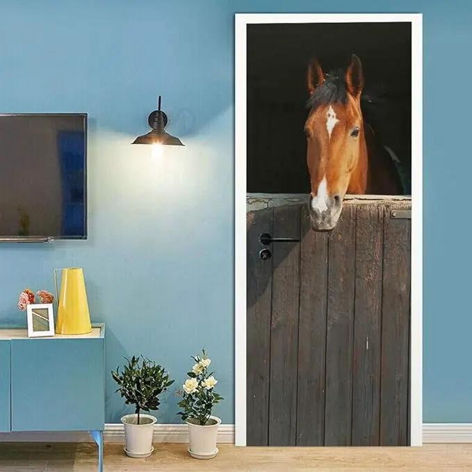 3D Peel and Stick Wall Mural - Horse - Self-Adhesive Removable PVC Waterproof Door Poster for Bedroom & Living Room - 30.3" x 78.7" by GreenHaven Gardens