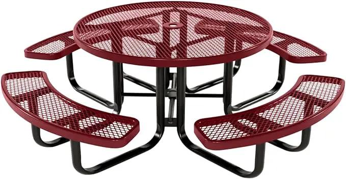 Coated Outdoor Furniture Heavy-Duty Portable Outdoor Kids Table with Umbrella Hole, Expanded Metal Kids Picnic Table, Commercial-Grade, Made in America (46 In, Round, Childrens, Burgundy) by GreenHaven Gardens