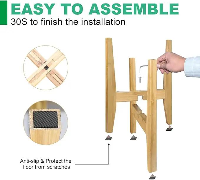 Plant Stand Indoor, Bamboo Plant Shelf, Adjustable Corner Plants Flower Holders Single Floor Plant Stand, Fits 8 to 12 Inches Pots,(Pot & Plant Not Included)(Nature) by GreenHaven Gardens
