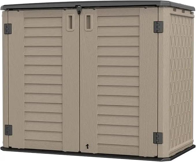 KINYING Outdoor Storage Shed - Horizontal Storage Cabinet Waterproof for Garden, Patio, Backyard, Storage Box for Easy Storage of Garbage Cans, Tools, Lawn Mower, 35 Cubic Feet,Dark Brown by GreenHaven Gardens