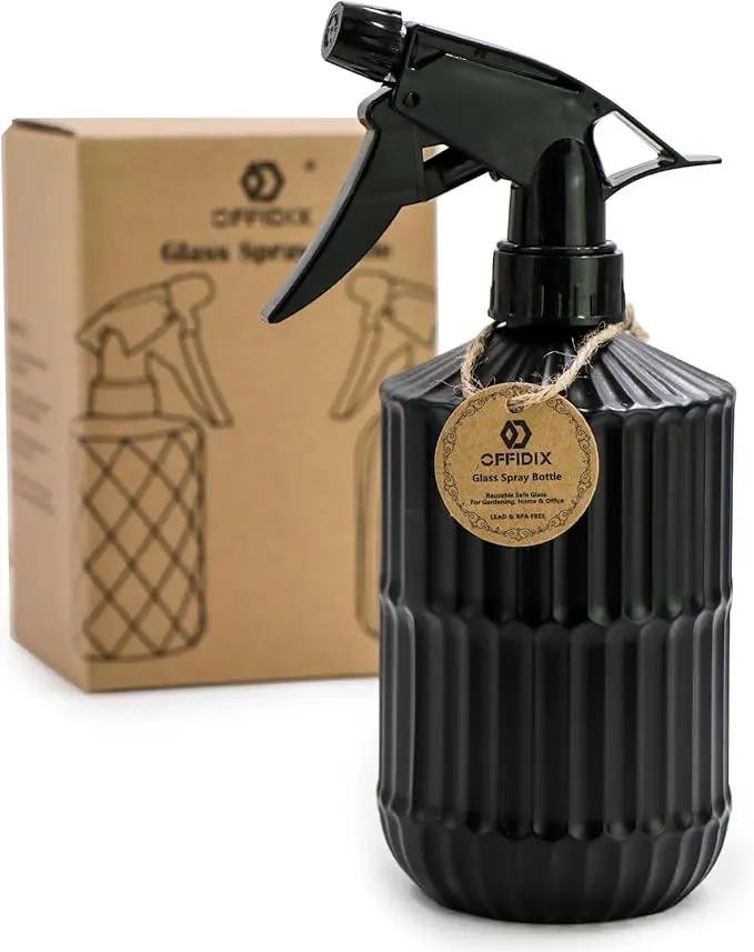 OFFIDIX Glass Spray Bottle, Pressure Watering Can, Indoor Plant Mister, Adjustable Nozzle Watering Glass 0.45L/15.22oz Spray Bottle for Garden Plants Cleaning Solutions (Black) by GreenHaven Gardens