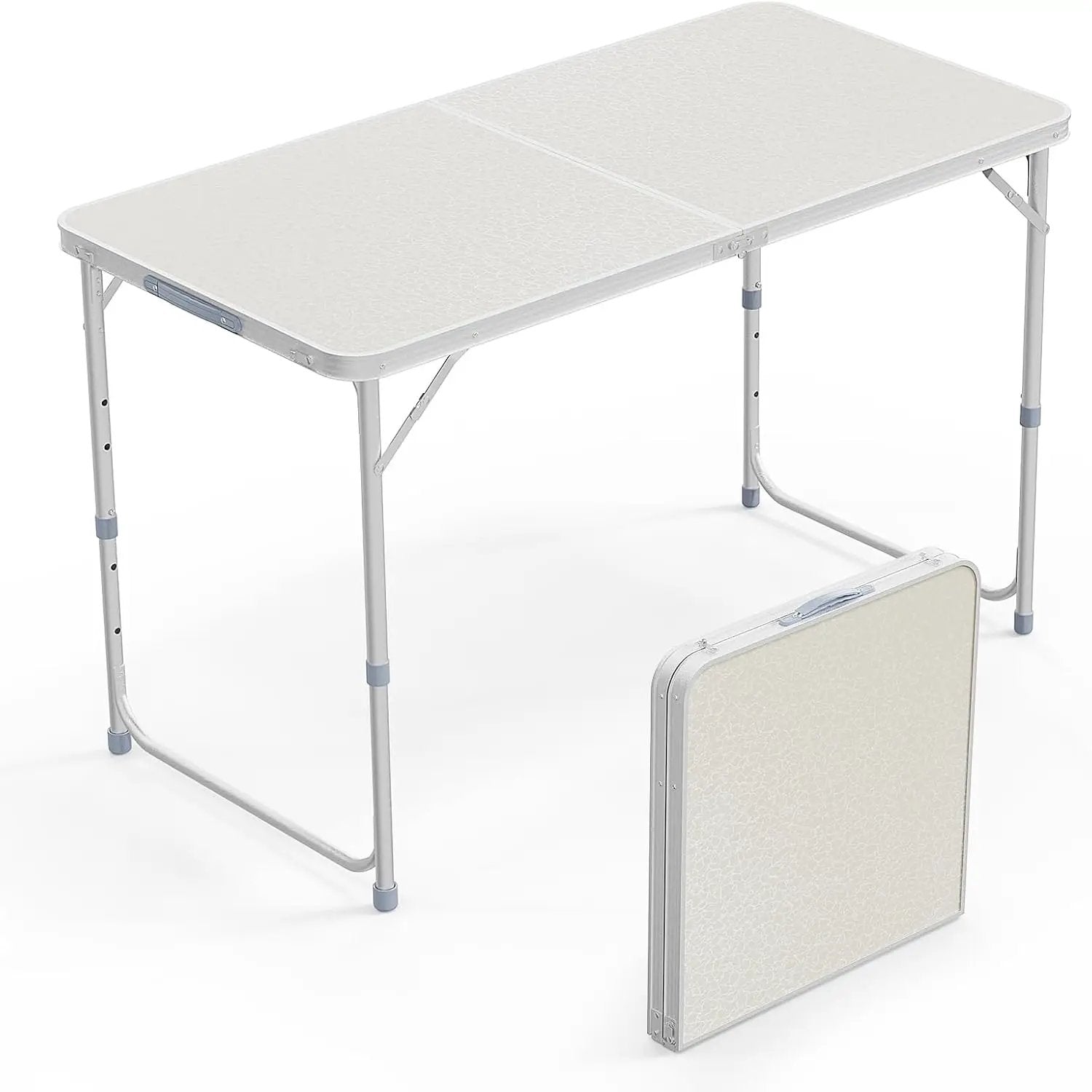 VINGLI 4FT White Folding Table with Carrying Handle Height Adjustable Lightweight Fold Up Portable for Indoor Outdoor Picnic,Camping,Hiking,Fishing,BBQ … by GreenHaven Gardens