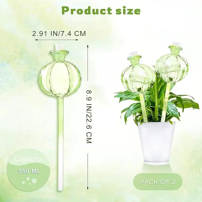 2 PCS Plant Self Watering Globes 8.9 Inch Plant Watering Devices Colorful Glass Self Watering Planter Insert for Indoor Outdoor Plants by GreenHaven Gardens
