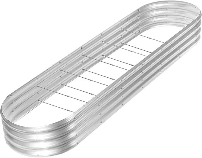 Land Guard 8ft Galvanized Raised Garden Bed Kit, Raised Garden Boxes Outdoor, Oval Metal Raised Garden Beds for Vegetables, Silver,108 Gallon Capacity(with 10 Connecting rods) by GreenHaven Gardens