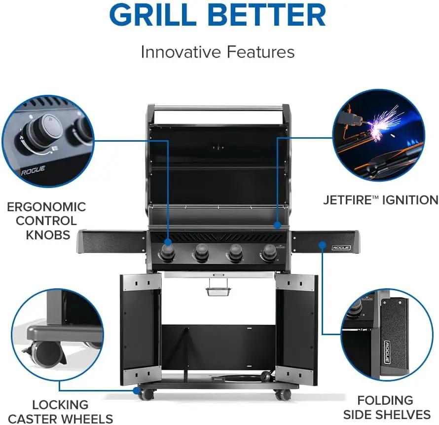 Napoleon Rogue 525 Natural Gas Grill, Black, Durable 4-Burner Cooking Surface by GreenHaven Gardens
