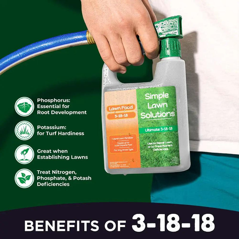Ultimate 3-18-18 NPK- Lawn Food Quality Liquid Fertilizer- Easy to Use Concentrated Spray- Any Grass Type- Summer & Fall Nutrients- Simple Lawn Solutions - Turf Hardiness & Root Vigor (32 Ounce) by GreenHaven Gardens