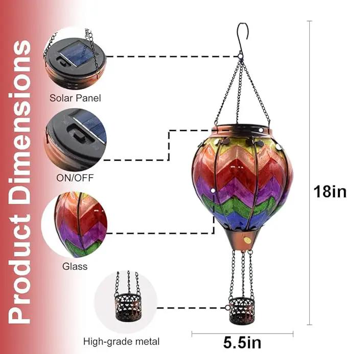 2PCS Solar Hot Air Balloon Lanterns with Flame with Shepherd's Hooks, Glass Hanging Flickering Lights Outdoor Waterproof for Garden Tree Yard Patio Mother's Day Gift, 18" H Wavy-Colorful by GreenHaven Gardens