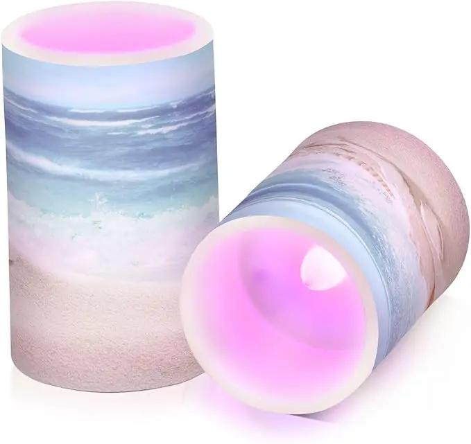 Flickering Flameless Candles, Shells Summer Sandy Beach LED Candles with Remote Timer, Set of 2 Battery Operated Candle for Valentine Wedding Birthday by GreenHaven Gardens