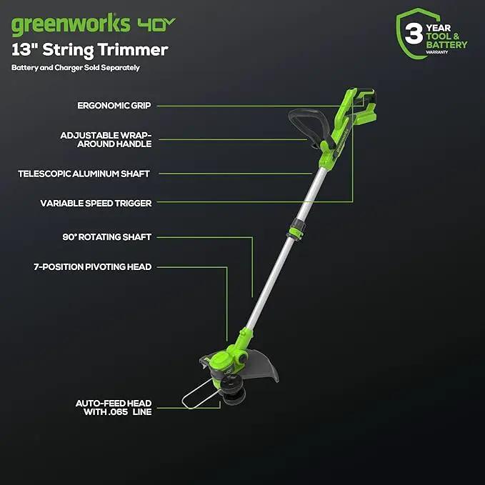 Greenworks 40V 13-Inch Cordless String Trimmer/Edger and Leaf Blower Combo Kit + 3 Bonus Spools, 2.0Ah Battery and Charger Included by GreenHaven Gardens