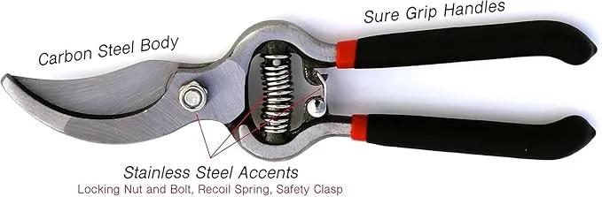 GARDEN GURU Classic Bypass Pruning Shears Clippers – Heavy Duty Forged Steel Garden Pruners – Safety Lock – Non Slip Comfort Grips – Cuts up to 1” Diameter – Professional Bypass Pruners for Gardening by GreenHaven Gardens
