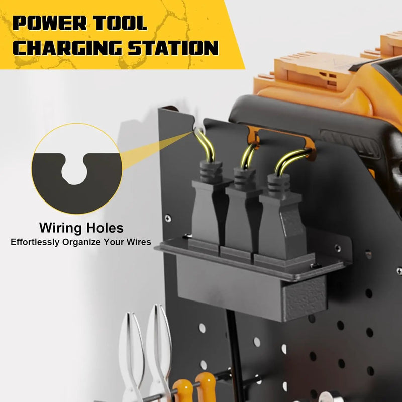 Power Tool Organizer Wall Mount with Charging Station, Expanded Width Power Tool Storage Rack, Large Tool Battery Organizer with Screwdriver/Hammer Heavy Duty Garage Storage by GreenHaven Gardens
