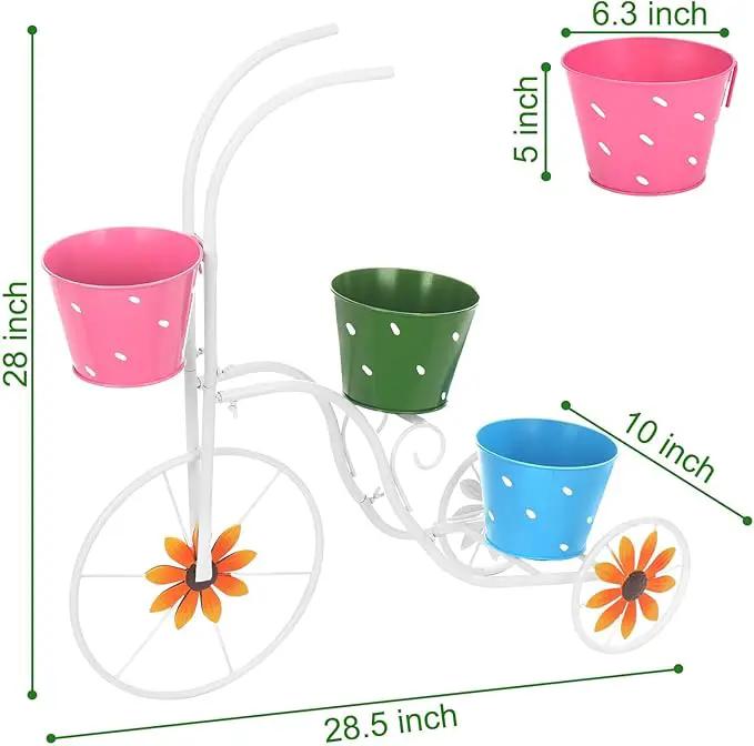 BAYN Bicycle Planter Stand, Metal Flower Pot Cart Holder Tricycle Planter with 3 Plant Bucket Outdoor Decorative for Patio, Deck, Garden, Lawn by GreenHaven Gardens