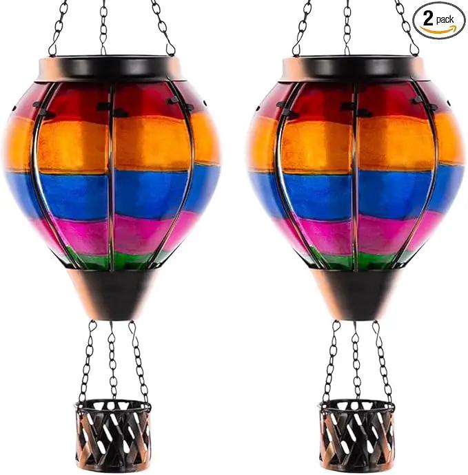2 Pcs Hot Air Balloon Solar Lantern, Unique Solar Hot Air Balloon with Flame, Hanging Outdoor Lanterns Waterproof Decor for Patio, Garden, Porch by GreenHaven Gardens