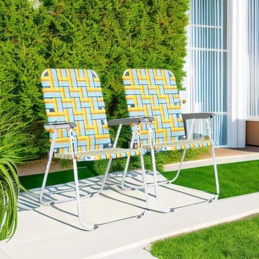 VINGLI Patio Lawn Webbed Folding Chairs Set of 4, Outdoor Beach Chair Portable Dining Chair for Outdoor Yard, Garden (Yellow, Classic) by GreenHaven Gardens