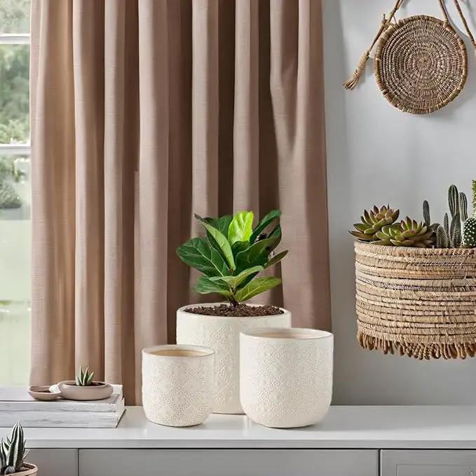 Docrin Ceramic Plant Pots Indoor：6.5+5.3+4 Inch Planters with Drainage Holes for Home/Office - Set of 3 / White by GreenHaven Gardens