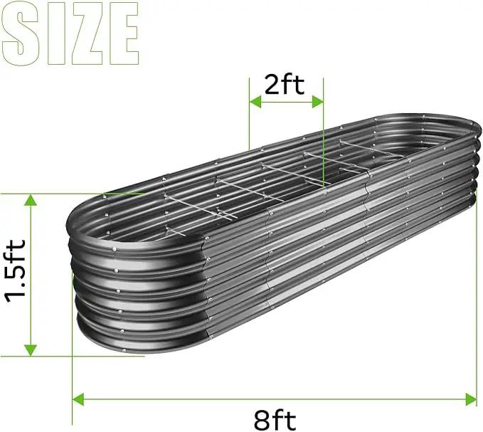 Land Guard 8×2×1.5ft Galvanized Raised Garden Bed Kit, Raised Garden Boxes Outdoor, Oval Metal Raised Garden Beds for Vegetables, Modern Grey by GreenHaven Gardens