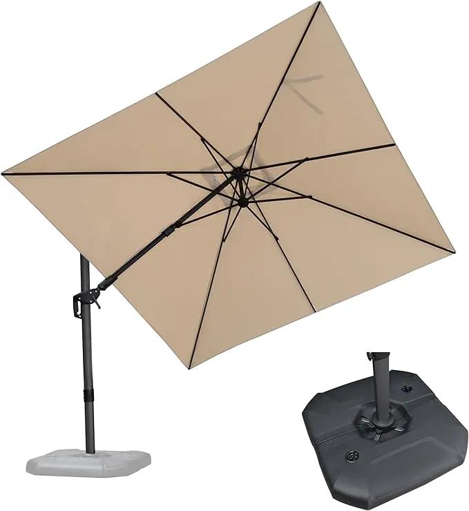 PURPLE LEAF 9.8' X 9.8' Tilting Patio Umbrella with Base Outdoor Cantilever Swivel Square Umbrella with Tilt Aluminum Offset Umbrella with 360-degree Rotation for Garden Deck Pool Patio Beige by GreenHaven Gardens