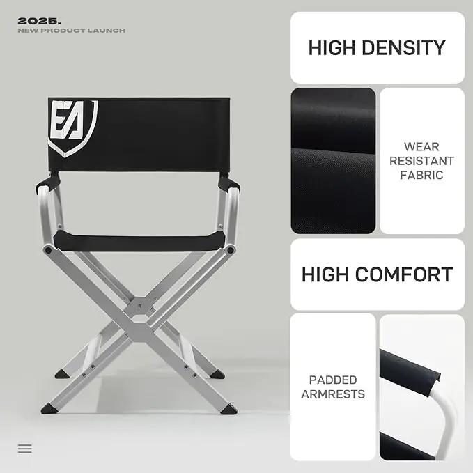 EVER ADVANCED Aluminum Directors Chair, Folding Studio Movie Chairs Camping Event Vendor Chair, 19" Seat Height Black Fabric/White Frame, Support 350lbs by GreenHaven Gardens
