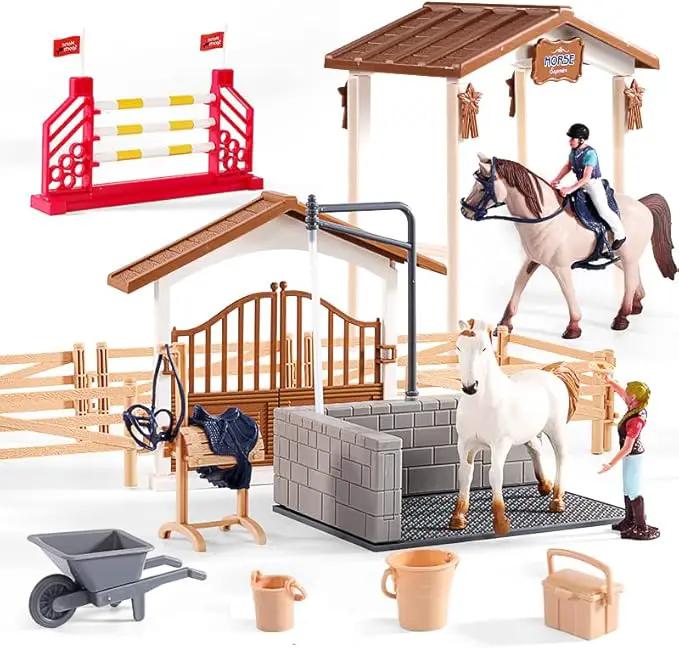 Peagrav Horse Stable Playset with Rider & Horses - Toy Figures for Boys & Girls, Ages 3-8 by GreenHaven Gardens