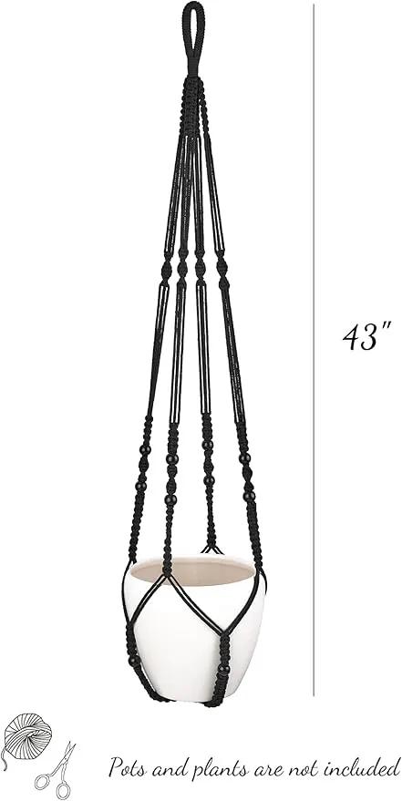Mkono 43 Inch Macrame Plant Hanger Large for up to 12 Inch Pot Extra Long Hanging Plant Holder No Tassels Hanging Planter Basket with Wood Beads for Indoor Outdoor Boho Home Decor, Black by GreenHaven Gardens
