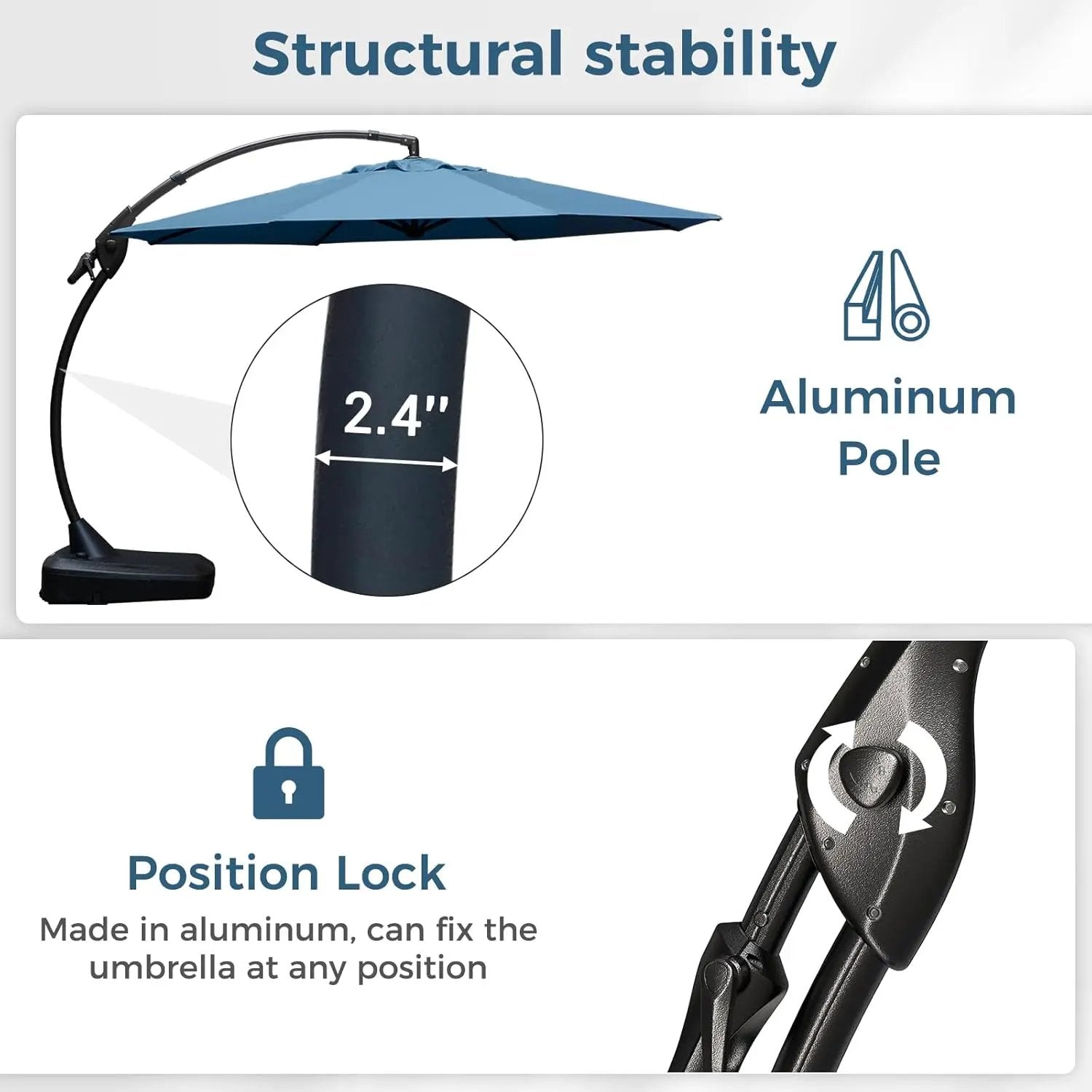 Grand patio 12 FT Sunbrella Cantilever Umbrella with Base Outdoor Aluminum Offset Umbrella with Tilt Adjustment (Sapphire Blue, 12 FT-Sunbrella) by GreenHaven Gardens
