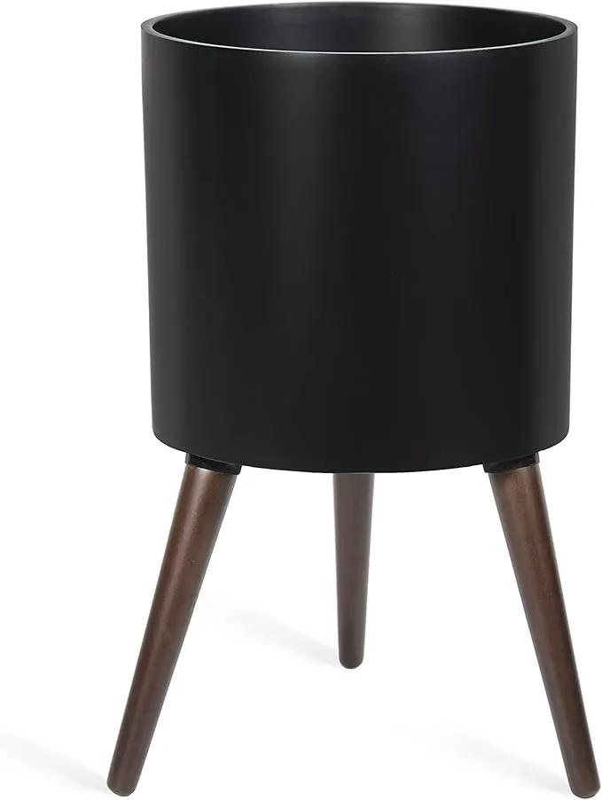 D'vine Dev 12 Inch Planter Pot with Stand, Mid-Century Tall Plant Pot with Legs for Indoor Plants, Large, Black, 88-O-C-2 by GreenHaven Gardens