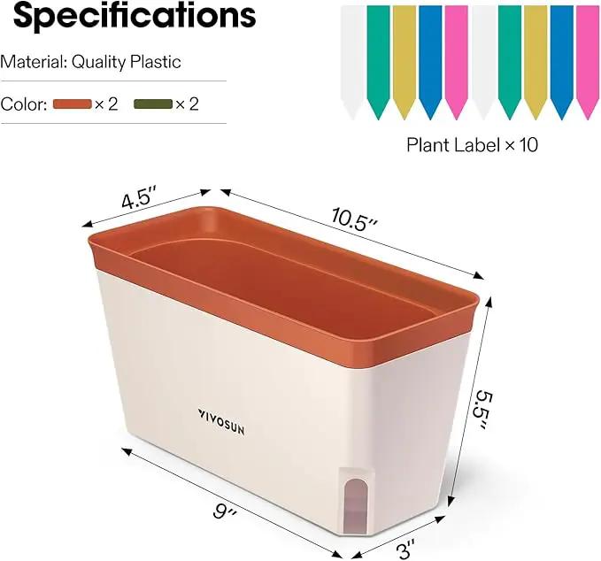VIVOSUN Self-Watering Planters, 4-Pack 10.5 Inch Compact Rectangular Window Herb Planter Box with 10 PCS Plant Labels, Plant Container for Basil, Flowers, Succulents, Indoor & Outdoor by GreenHaven Gardens