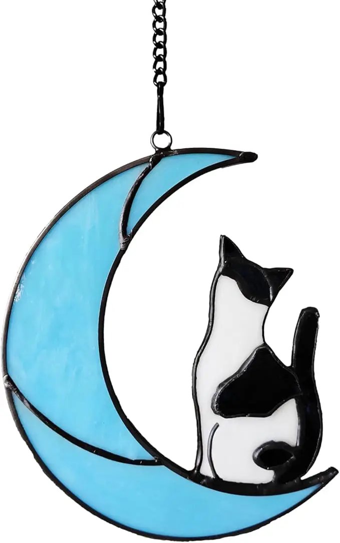 Black and White Cat Gifts，Cat Loss Sympathy Gift，Cat Memorial Gifts for Loss of Cat，Tuxedo cat Gifts，Cat Suncatcher，Stained Glass Cat Window Hanging by GreenHaven Gardens