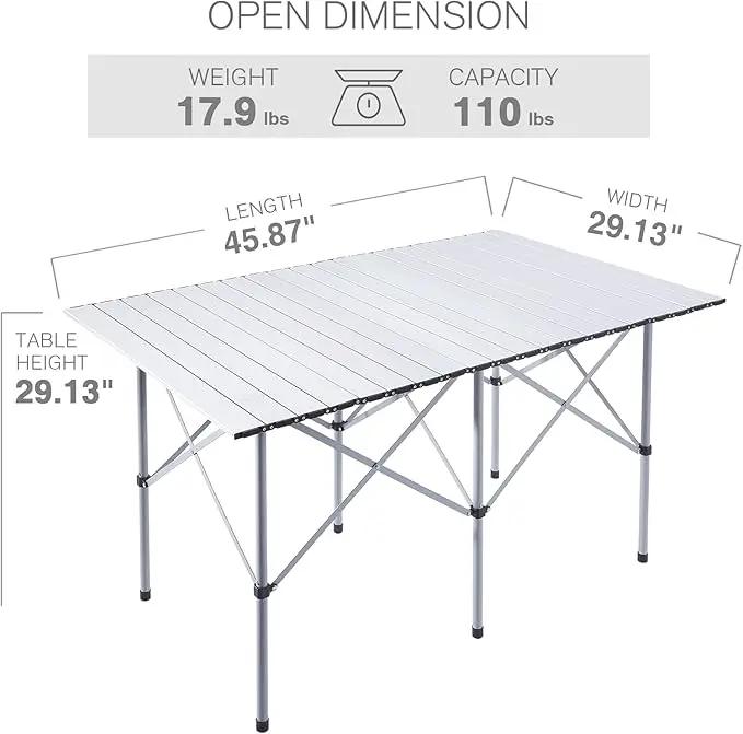 EVER ADVANCED Camping Table, Fold up Lightweight, 4-6 Person Portable Roll up Aluminum Table with Carry Bag for Outdoor, White by GreenHaven Gardens
