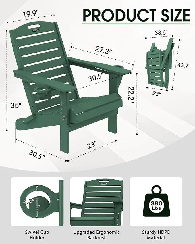Adirondack Chairs Set of 2, Outdoor Fire Pit Chairs, HDPE All-Weather Adirondack Chairs with Cup Holder, Lawn Chair for Deck, Patio, Garden (Green) by GreenHaven Gardens