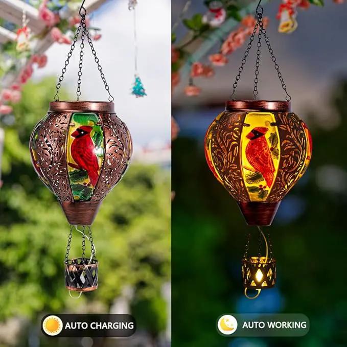 Starsoul Cardinal Hot Air Balloon Solar Lantern with Flame Candle, Hanging Hot Air Balloon Outdoor Solar Lanetrns Waterproof for Garden Patio Yard, Mother's Day Xmas Christmas Woman Gifts by GreenHaven Gardens