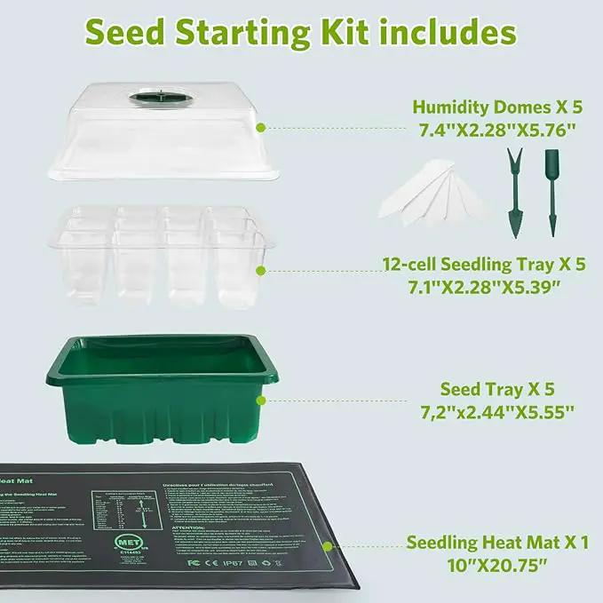 NAMOTEK Plant Heat Mat with 5 Set Seed Starter Tray & Humidity Domes, 60 Cell Trays Germination Station Cloning Kit by GreenHaven Gardens