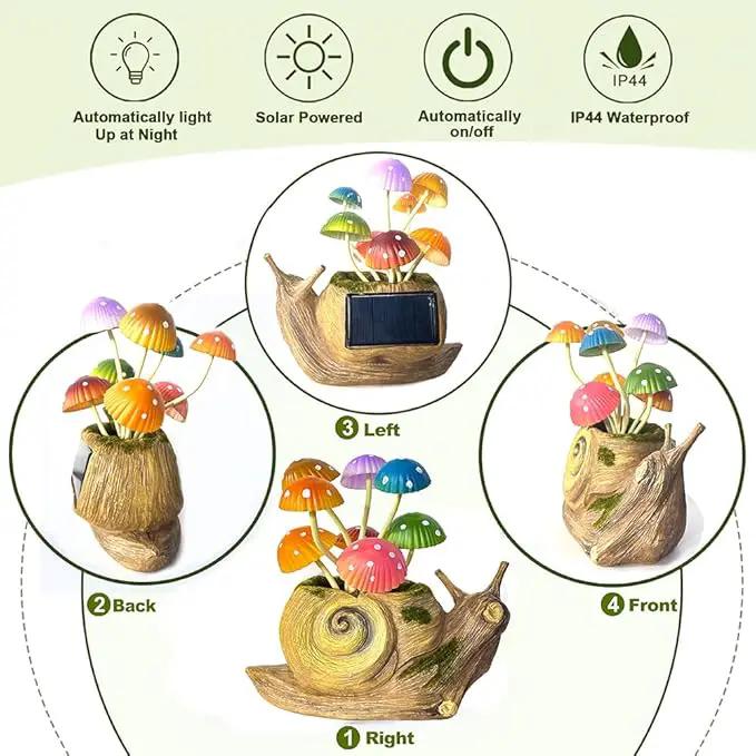 1 Pack Solar Garden Mushroom Snail Statue Gift, Solar Outdoor Sculpture Outdoor Patio Art, Porch Deck Balcony Front Garden Decoration, Unique House Warming Gift by GreenHaven Gardens