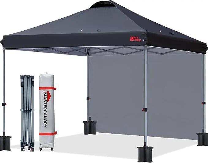 MASTERCANOPY Durable Pop-up Canopy Tent with 1 Sidewall (10'x10',Black) by GreenHaven Gardens