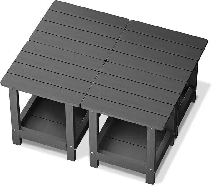 Outdoor Side Table for Garden, Lawn, Living Room Adirondack Tables for Outside 2-Tier HDPE Waterproof Small Outside Side Tables for Patio End Table for Adirondack Chair, 4 Pcs, Black by GreenHaven Gardens